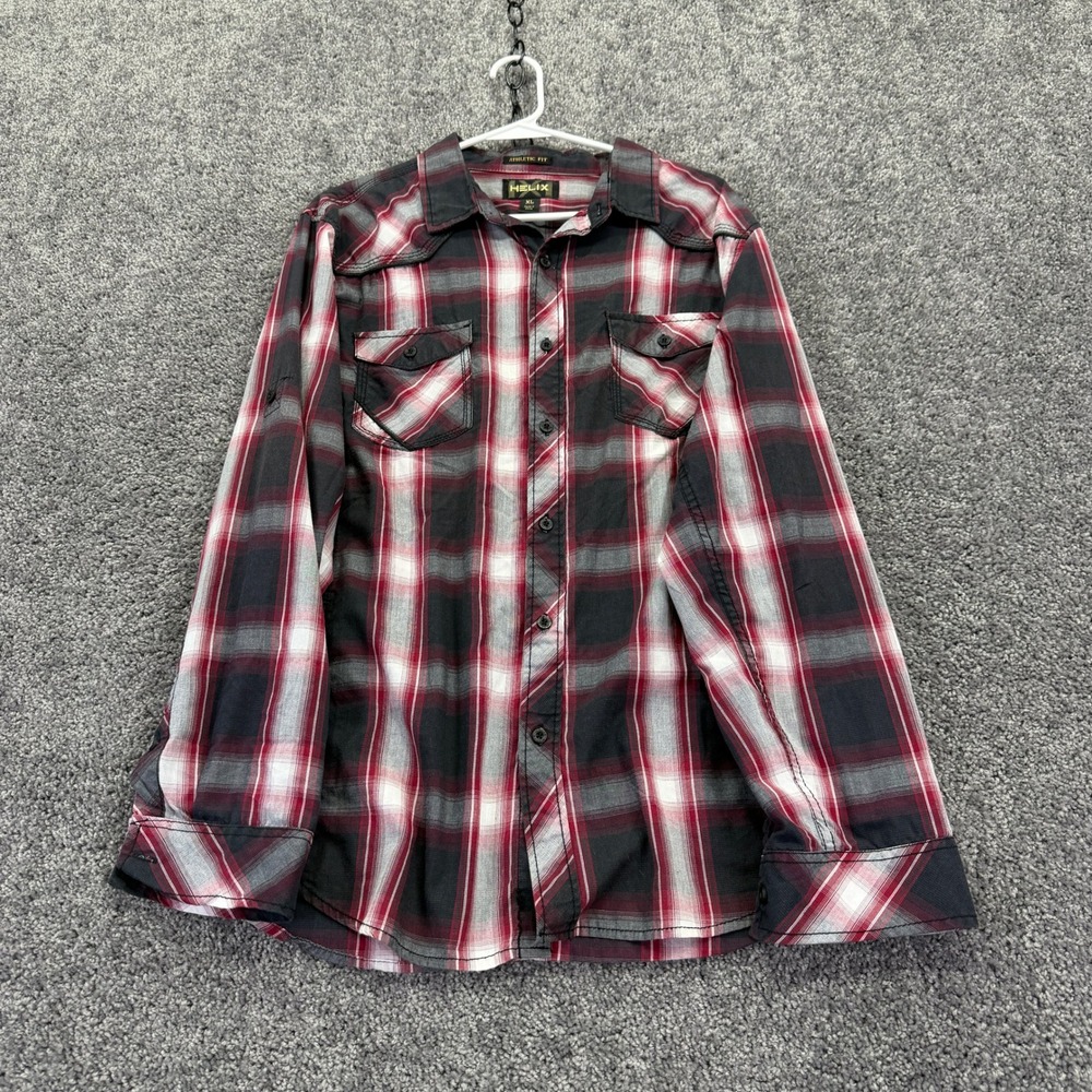 Helix Button Up Mens XL Red Plaid Athletic Fit